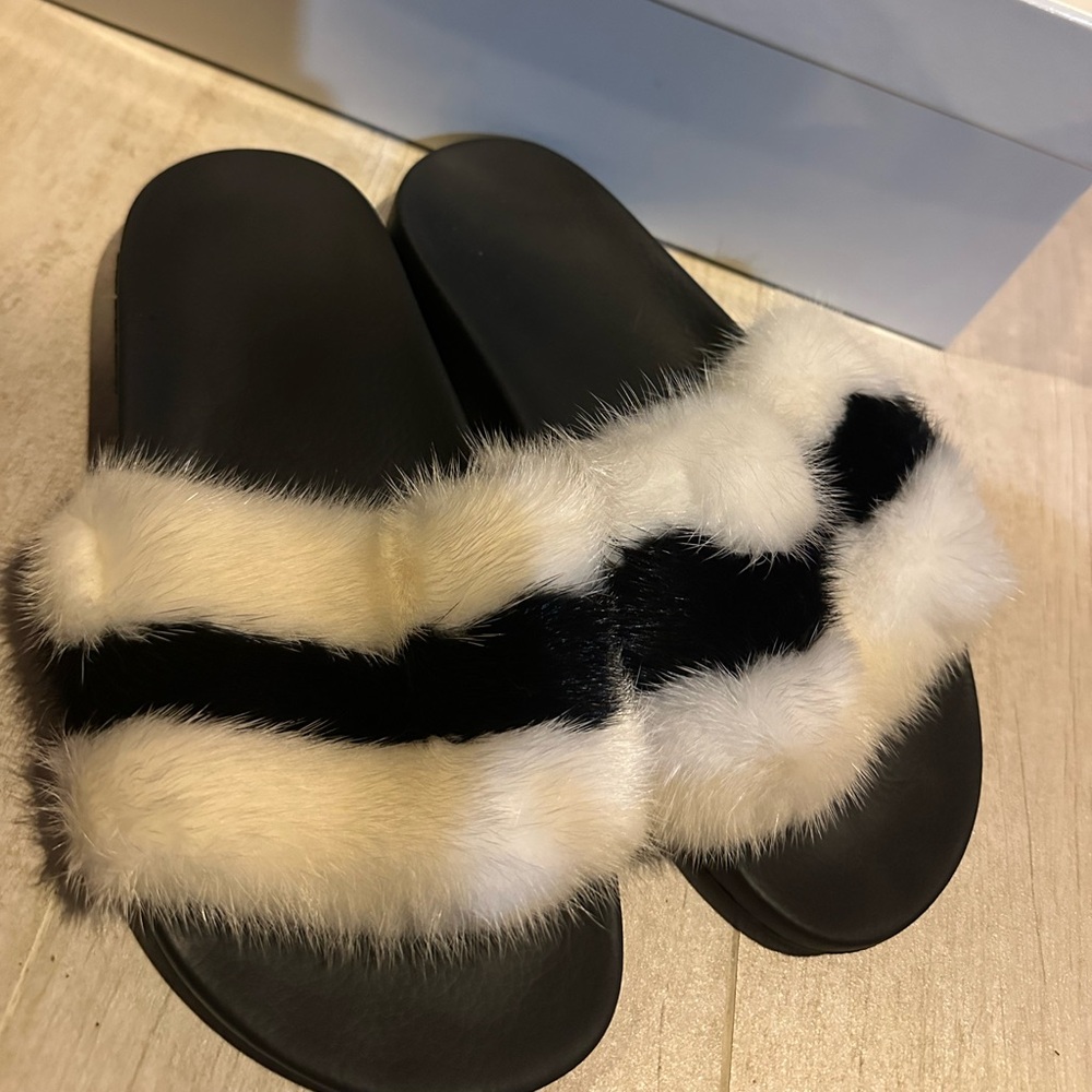 Givenchy Mink Black And White Slides Size 38 - image 3